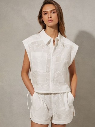 REISS NIA COTTON EMBROIDERED SHIRT WHITE ~ feminine boxy shirts - flipped