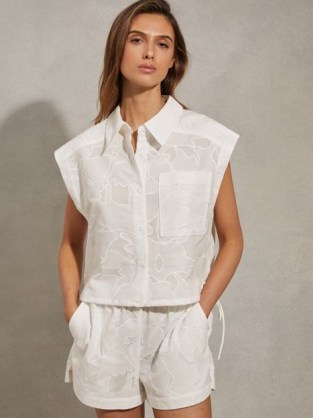 REISS NIA COTTON EMBROIDERED SHIRT WHITE ~ feminine boxy shirts