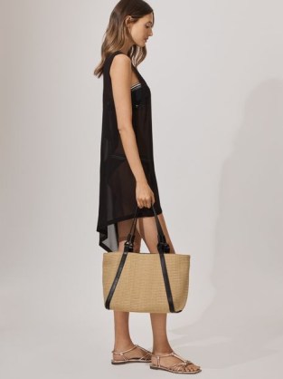 Reiss NOVA RAFFIA LEATHER STRAP TOTE BAG NATURAL / chic woven style summer handbag - flipped