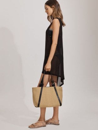 Reiss NOVA RAFFIA LEATHER STRAP TOTE BAG NATURAL / chic woven style summer handbag