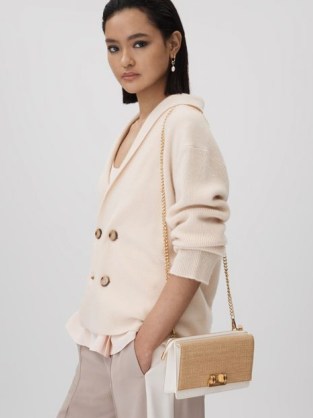 Reiss PICTON LEATHER RAFFIA CHAIN CROSSBODY BAG WHITE / small woven front shoulder bags / summer cross body - flipped
