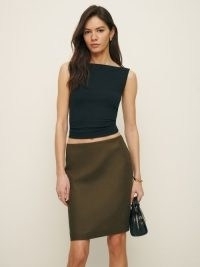 Reformation Rina Low Waisted Linen Skirt in Dark Olive | green skirts | chic looks