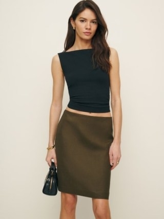 Reformation Rina Low Waisted Linen Skirt in Dark Olive | green skirts | chic looks - flipped