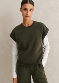 ME and EM Roll Cuff Sweatshirt in Olive ~ women’s dark green cap sleeve sweatshirts