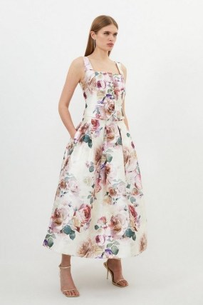 KAREN MILLEN Romantic Floral Print Woven Prom Midi Skirt / full printed skirts