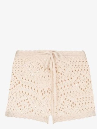 Saint Laurent Natural Crochet Wool Shorts / women’s short open knit shorts - flipped