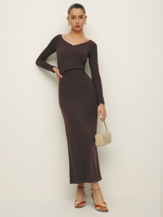 Reformation Santana Knit Dress in Mole ~ chic brown long sleeve dresses