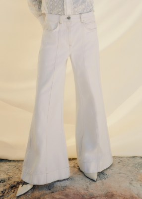 ME and EM Seam Front Wide-Leg Flare Jean in White ~ women’s relaxed fit jeans ~ denim flares - flipped
