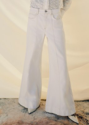 ME and EM Seam Front Wide-Leg Flare Jean in White ~ women’s relaxed fit jeans ~ denim flares
