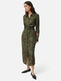 JIGSAW Shadow Floral Jacquard Dress in Green ~ fitted utility shirt dresses ~ femnine clothing