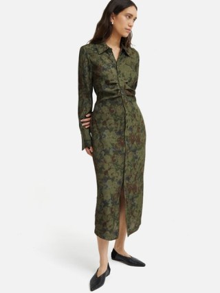 JIGSAW Shadow Floral Jacquard Dress in Green ~ fitted utility shirt dresses ~ femnine clothing - flipped