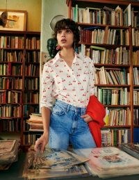 Boden Sienna Cotton Shirt in Ivory, Cherry Vine / women’s fruit print shirts