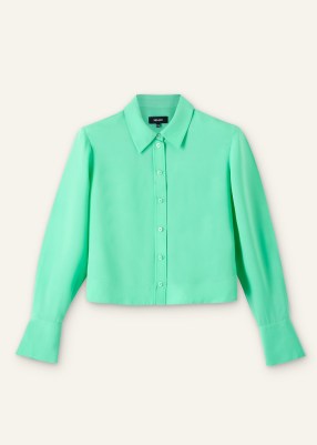 ME and EM Silk Cropped Shirt in Hot Mint ~ women’s green crop hem shirts ~ luxury minimalist fashion