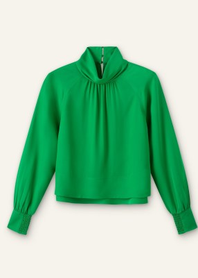 ME and EM Silk High Neck Raglan Sleeve Top in Spring Green ~ silky tops
