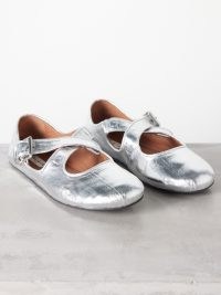 ALAÏA Buckled crossover silver leather ballet flats ~ metallic flat shoes