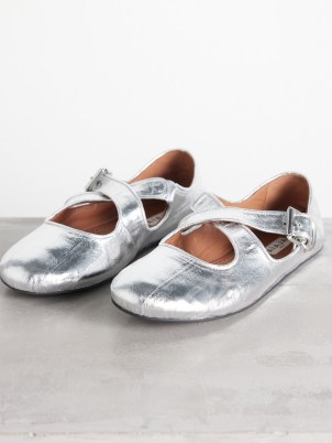 ALAÏA Buckled crossover silver leather ballet flats ~ metallic flat shoes - flipped