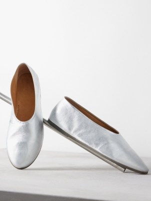 Marsèll Coltellaccio leather ballet flats | silver metallic ballerinas | women’s flat shoes - flipped