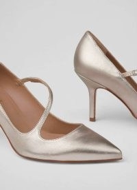 .K. BENNETT Simone Metallic Leather Asymmetric Strap Courts – shiny occasion court shoes