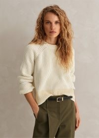 and em Soft-Touch Cotton Rib Weekend Jumper in Soft White/Ecru | women’s off white ribbed jumpers | womens lightweight cotton sweater