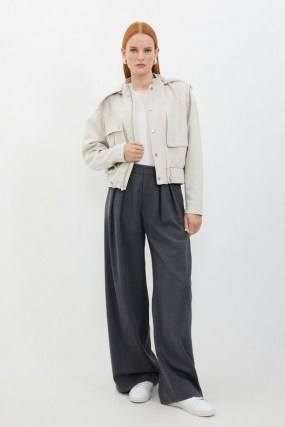 KAREN MILLEN Tailored Hooded Pocket Detail Short Parka ~ cropped parkas ~ women’s utility jackets - flipped