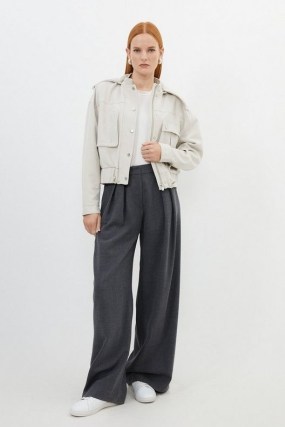 KAREN MILLEN Tailored Hooded Pocket Detail Short Parka ~ cropped parkas ~ women’s utility jackets