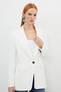 KAREN MILLEN Tailored Polished Viscose Single Breasted Blazer in Ivory ~ women’s one button closure blazers ~ womens sping jackets 2024