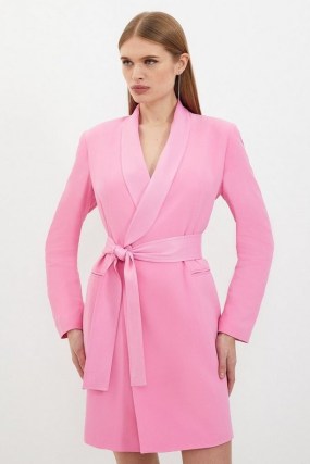 KAREN MILLEN Contrast Jersey Rosette Mini Dress in Pink ~ tie waist tux dresses ~ women’s jacket inspired evening fashion - flipped