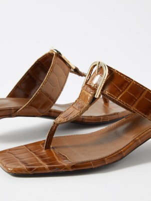 Toteme Buckled crocodile-effect leather sandals in tan ~ chic brown croc embossed kitten heel sandal