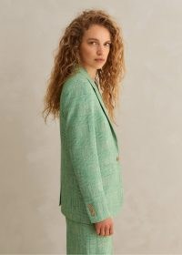 ME and EM Textured Prince Of Wales Check Blazer in Green / White ~ women’s checked blazers / womens single breasted spring jacket / longline jackets