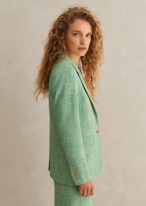 ME and EM Textured Prince Of Wales Check Blazer in Green / White ~ women’s checked blazers / womens single breasted spring jacket / longline jackets
