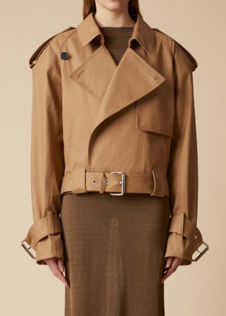KHAITE THE HAMMOND JACKET in Khaki ~ light brown oversized buckle detail jackets - flipped
