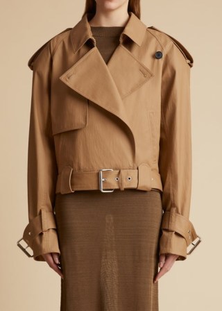 KHAITE THE HAMMOND JACKET in Khaki ~ light brown oversized buckle detail jackets