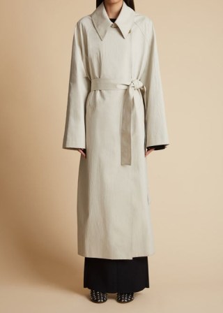 KHAITE THE MINNIE COAT in Nimbus ~ chic oversized longline coats ~ belted tie waist ~ pointed collar ~ luxe contemporary outerwear