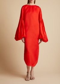 KHAITE THE ZELMA DRESS in Fire Red ~ balloon sleeve occasion dresses