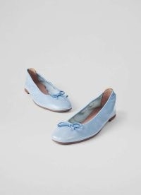 L.K. BENNETT Trilly Blue Crinkled Patent Ballet Pumps – chic ballerinas – leather bow detail glats