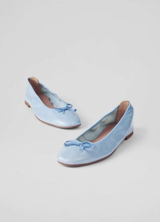L.K. BENNETT Trilly Blue Crinkled Patent Ballet Pumps – chic ballerinas – leather bow detail glats