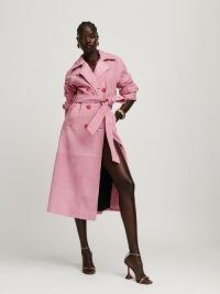 Reformation Veda Ashland Leather Trench in Rose Petals Suede ~ women’s luxury pink coats ~ luxe fashion