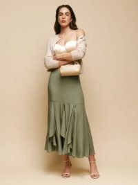 Reformation Vida Skirt in Lichen ~ green asymmetric skirts