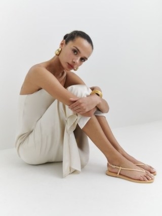 Reformation Vincenza Thong Sandal in Porcini Leather / luxe summer flats / strappy flat sandals - flipped