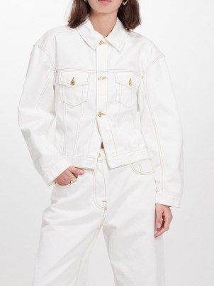 Jacquemus Nîmes white denim jacket | women’s cork and cotton blend jackets - flipped