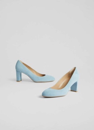 L.K. BENNETT Winola Light Blue Suede Round Toe Courts – round toe court shoes - flipped