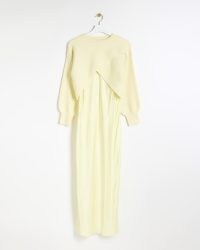 River Island Yellow Satin Hybrid Slip Midi Dress | silky dresses with detachable knitted crop top