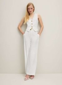 L.K. BENNETT Ami Cream Italian Cotton Wide-Leg Trousers ~ womens chic off white trouser ~ luxury spring clothing