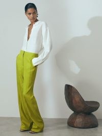 REISS PENELOPE ATELIER SLIM ITALIAN TEXTURED FLARED SUIT: TROUSERS in GREEN ~ women’s premium flares ~ luxe fashion