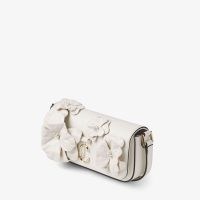 JIMMY CHOO Avenue Mini Shoulder Latte Leather Mini Shoulder Bag with Flowers in Latte – Light Gold / floral baguette handbag / luxe bags