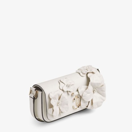 JIMMY CHOO Avenue Mini Shoulder Latte Leather Mini Shoulder Bag with Flowers in Latte – Light Gold / floral baguette handbag / luxe bags - flipped