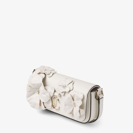 JIMMY CHOO Avenue Mini Shoulder Latte Leather Mini Shoulder Bag with Flowers in Latte – Light Gold / floral baguette handbag / luxe bags