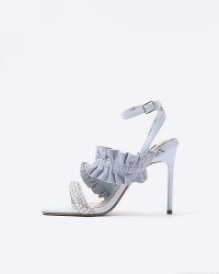 RIVER ISLAND Blue Frill Strap Heeled Sandals ~ ruffled party heels