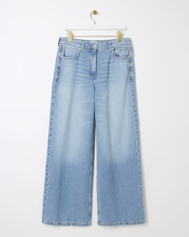 River Island Blue High Rise Palazzo Jeans | womens wide leg jean | denim fashion - flipped