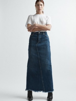 Raey Split-back organic cotton-blend raw edge maxi skirt in blue | long length skirts